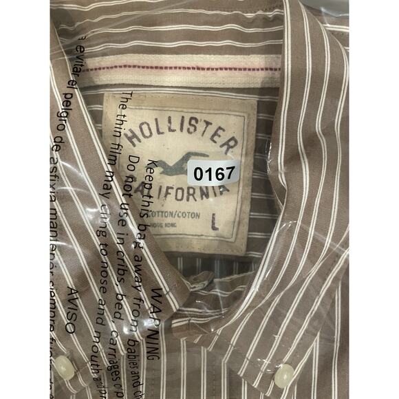 Hollister Shirt Mens Large Brown Stripe Long Sleeve Logo Casual Preppy Y2K - Picture 7 of 7